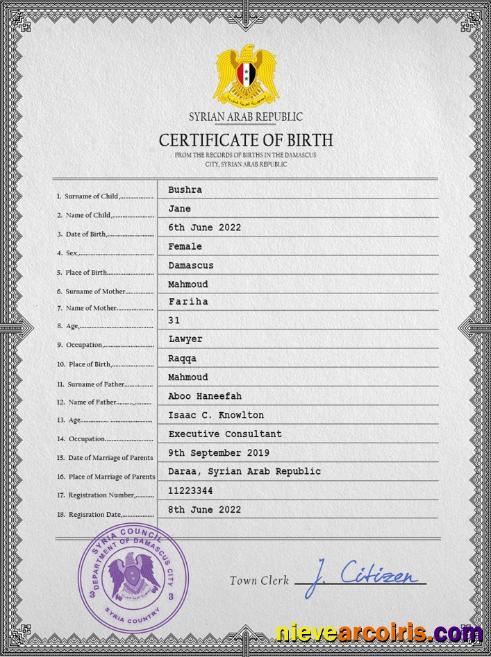 Syria birth certificate